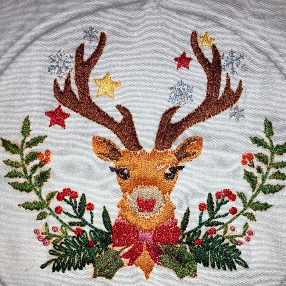 HANDMADE festive Christmas reindeer embroidered cloth